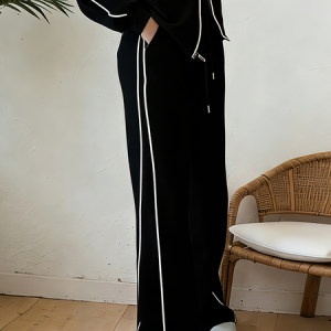 Casual High Waist Wide Leg Pants Color Block H-Line Daily Trousers, Pants, color:Black|size:XXL, Stylewe