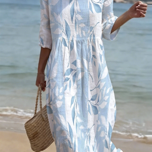 Women Floral Half Sleeve Crew Neck Printing Dress Daily Casual Maxi H-Line Summer Dress, JustFashionNow Casual Dresses, color:Blue|size:4XL