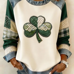 Women Shamrock Crew Neck Printing Vintage Spring/Fall Long Sleeve Sweatshirt, JustFashionNow Sweatshirts & Hoodies, color:White|size:4XL