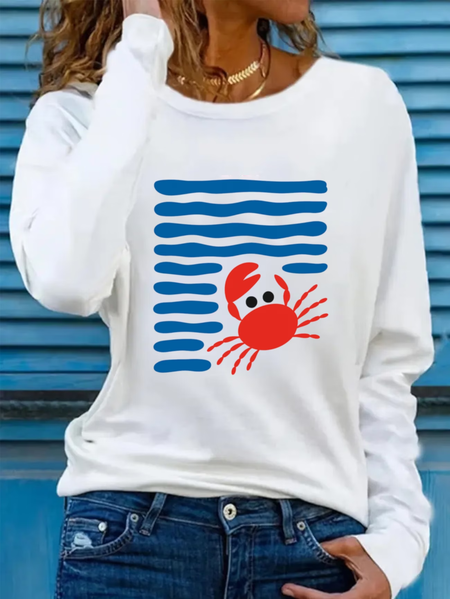 Women Striped Long Sleeve Tee T-shirt Crew Neck Printing Casual Graphic Tee Spring/Fall Top, JustFashionNow T-Shirts, color:White|size:XXL