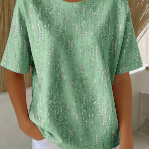 Women Abstract Short Sleeve Tee T-shirt Crew Neck Casual Summer Top, JustFashionNow T-Shirts, color:Green|size:5XL