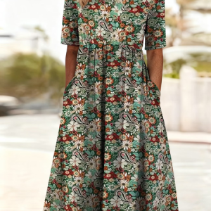 Women Floral Short Sleeve Crew Neck Printing Dress Daily Casual Maxi Shift Dress H-Line Summer Dress, JustFashionNow Casual Dresses, color:As Picture|size:5XL