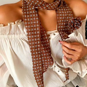 Elegant Polka Dots Silk Scarf, Scarves, color:Caramel|size:One-size, Stylewe