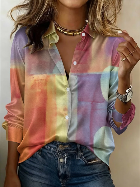 Women Abstract Shawl Collar Long Sleeve Shirt Casual Daily Spring/Fall Top, JustFashionNow Shirts, color:As Picture|size:XXL - Image 4