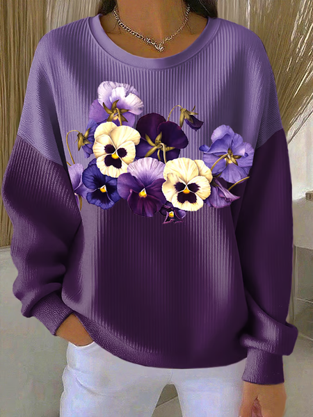 Women Floral Crew Neck Printing Casual Spring/Fall Long Sleeve Sweatshirt, JustFashionNow Sweatshirts & Hoodies, color:Purple|size:5XL - Image 4