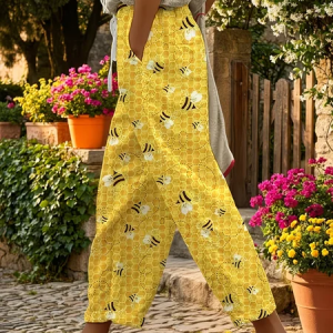 Women Animal Long Pants Casual Spring/Fall Trousers, JustFashionNow Pants, color:Yellow|size:4XL