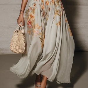 Urban Printing Floral Maxi Skirt, Skirts, color:Gray|size:XXL, Stylewe