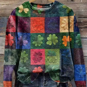 Women Shamrock Crew Neck Printing Casual Spring/Fall Long Sleeve Sweatshirt, JustFashionNow Sweatshirts & Hoodies, color:As Picture|size:XXL