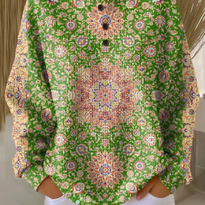 Women Floral Crew Neck Printing Casual Spring/Fall Long Sleeve Sweatshirt, JustFashionNow Sweatshirts & Hoodies, color:Green|size:5XL