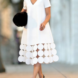 Elegant Plain Loosen V Neck Midi Dress, Midi Dresses, color:White|size:XXL, Stylewe