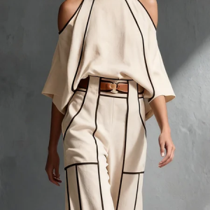 Casual Color Block Stand Collar Blouse, Blouses and Shirts, color:Apricot|size:XXL, Stylewe