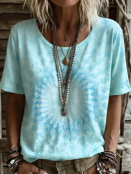 Women Abstract Short Sleeve Tee T-shirt Crew Neck Printing Casual Graphic Tee Summer Top, JustFashionNow T-Shirts, color:Blue|size:XXL - Image 2