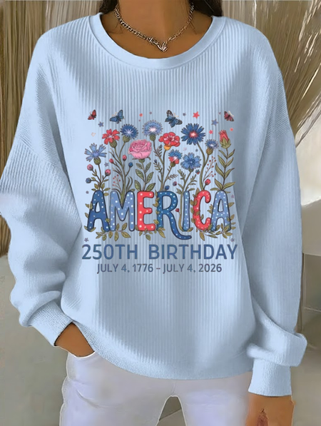 Women Floral Crew Neck Printing Casual Spring/Fall Long Sleeve Sweatshirt, JustFashionNow Sweatshirts & Hoodies, color:Blue|size:5XL - Image 2