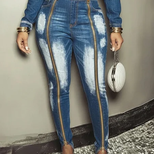 Zipper Plain Casual Jeans, Jeans, color:Blue|size:XXL, Stylewe