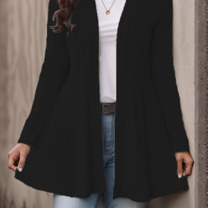 Women Plain Cover Up Casual Split Joint Spring/Fall Lightweight Cardigan, JustFashionNow Cardigans, color:Black|size:XXL