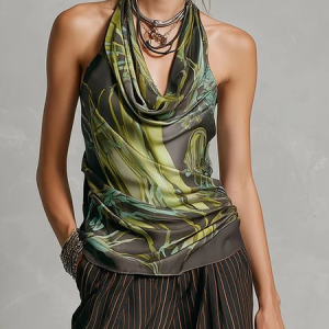 Urban Leaf Printing Cowl Neck Tank Top, Tanks and Camis, color:Green|size:XXL, Stylewe