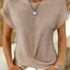 Women Plain Short Sleeve Tee T-shirt Crew Neck Casual Summer Top, JustFashionNow T-Shirts, color:Camel|size:XXL