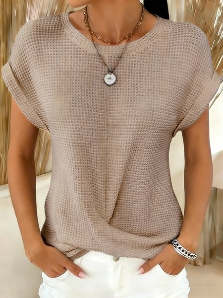 Women Plain Short Sleeve Tee T-shirt Crew Neck Casual Summer Top, JustFashionNow T-Shirts, color:Camel|size:XXL