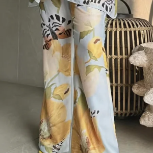 Vacation Floral Straight Pants, Pants, color:As Picture|size:XXL, Stylewe