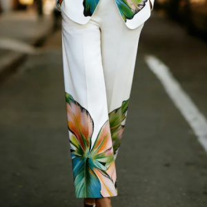 Urban Floral Printing Fashion  Straight Pants, Pants, color:White|size:XXL, Stylewe