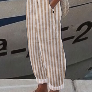 Women Striped Ankle Pants Pants Casual Spring/Fall Trousers, JustFashionNow Pants, color:Khaki|size:5XL