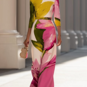 Vacation Printing Floral Crew Neck Jumpsuit, Jumpsuits, color:As Picture|size:XXL, Stylewe