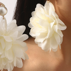 Exaggerated Floral Drop Earrings, Earrings, color:Beige|size:One-size, Stylewe