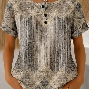 Women Abstract Short Sleeve Tee T-shirt Crew Neck Printing Vintage Summer Top, JustFashionNow T-Shirts, color:Brown|size:4XL