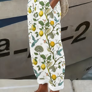 Women Bird Long Pants Casual Spring/Fall Trousers, JustFashionNow Pants, color:White|size:4XL