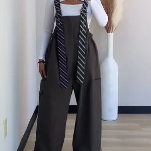 Casual Striped Overall Bib Pants, Jumpsuits, color:As Picture|size:XXL, Stylewe
