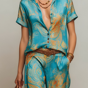 Resort Abstract Print Relaxed H-Line Shirt, Blouses and Shirts, color:As Picture|size:XXL, Stylewe