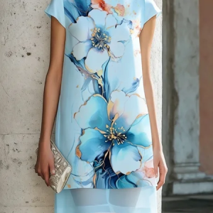 Urban Floral Crew Neck Mini Dress, Mini Dresses, color:As Picture|size:XXL, Stylewe