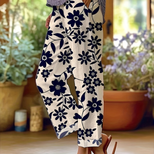 Women Floral Ankle Pants Pants Casual Spring/Fall Trousers, JustFashionNow Pants, color:Apricot|size:4XL
