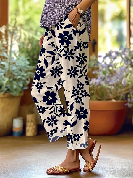 Women Floral Ankle Pants Pants Casual Spring/Fall Trousers, JustFashionNow Pants, color:Apricot|size:4XL