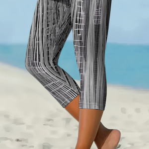 Women Abstract Capris Elastic Waist Pants Casual Summer Trousers, JustFashionNow Leggings, color:Gray|size:XXL