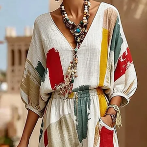 Casual Abstract Printing V Neck Blouse, Blouses and Shirts, color:As Picture|size:XXL, Stylewe