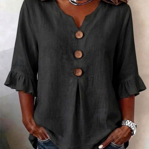 Women Plain V Neck Half Sleeve Blouse Peplum Vintage Daily Summer Top, JustFashionNow Blouses, color:Black|size:5XL