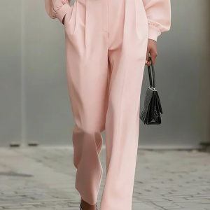 Elegant Plain Straight Pants Fashion  With Belt, Pants, color:Pink|size:XXL, Stylewe