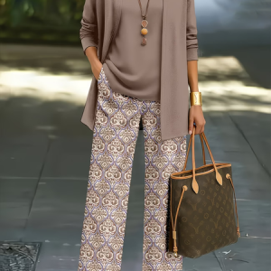 Women Abstract Printing Matching Outfit Daily Long Sleeve Casual Spring/Fall Multi-Piece Set Matching Set, JustFashionNow Suit Set, color:As Picture|size:XXL