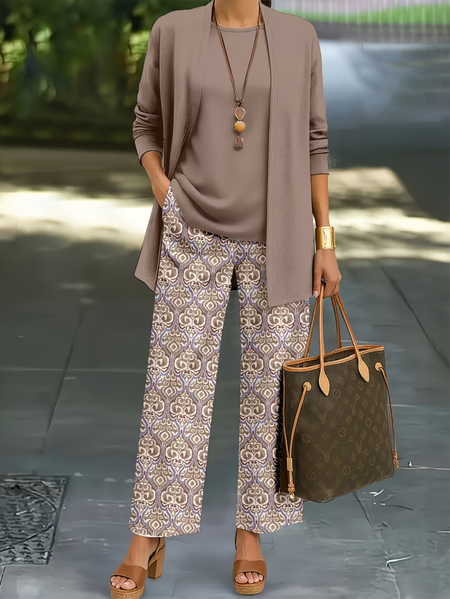 Women Abstract Printing Matching Outfit Daily Long Sleeve Casual Spring/Fall Multi-Piece Set Matching Set, JustFashionNow Suit Set, color:As Picture|size:XXL
