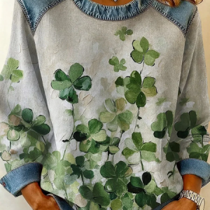 Women Shamrock Crew Neck Printing Vintage Spring/Fall Long Sleeve Sweatshirt, JustFashionNow Sweatshirts & Hoodies, color:Gray|size:4XL