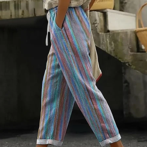 Women Abstract Stripes Ankle Pants Pants Casual Spring/Fall Trousers, JustFashionNow Pants, color:Blue|size:4XL