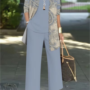 Women Paisley Printing Matching Outfit Daily Long Sleeve Casual Spring/Fall Multi-Piece Set Matching Set, JustFashionNow Suit Set, color:Blue|size:XXL