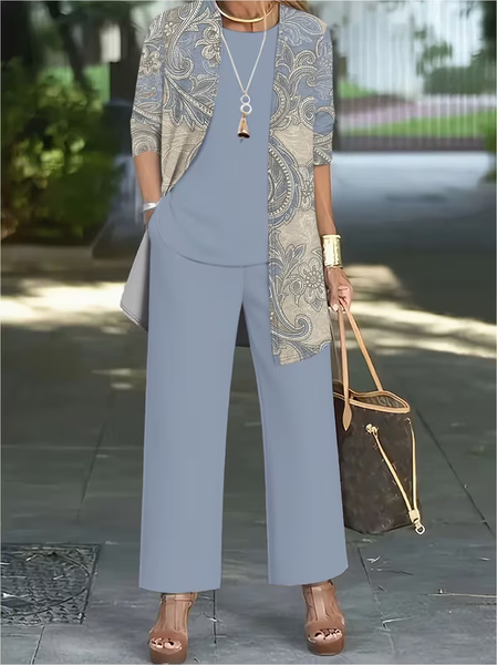 Women Paisley Printing Matching Outfit Daily Long Sleeve Casual Spring/Fall Multi-Piece Set Matching Set, JustFashionNow Suit Set, color:Blue|size:XXL