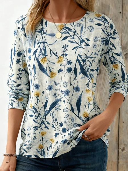 Women Floral Long Sleeve Tee T-shirt Crew Neck Printing Casual Graphic Tee Spring/Fall Top, JustFashionNow T-Shirts, color:As Picture|size:XXL - Image 4