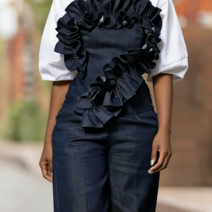 Urban Plain Peplum Cold Shoulder Denim Top Does Not Include Shirt, Tops, color:Denim Blue|size:XXL, Stylewe
