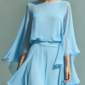 Elegant Plain Crew Neck Blouse, Blouses and Shirts, color:Blue|size:XXL, Stylewe