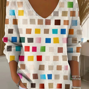 Women Abstract Long Sleeve Tee T-shirt V Neck Printing Casual Spring/Fall Top, JustFashionNow T-Shirts, color:Apricot|size:4XL