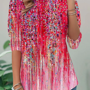 Women Abstract Long Sleeve Tee T-shirt Crew Neck Printing Casual Tunic Spring/Fall Top, JustFashionNow T-Shirts, color:Pink|size:XXL