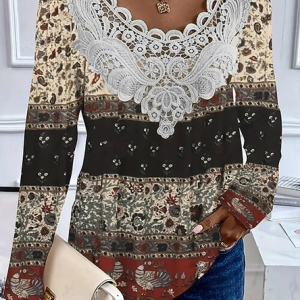 Women Abstract Long Sleeve Tee T-shirt Crew Neck Printing Casual Graphic Tee Spring/Fall Top, JustFashionNow T-Shirts, color:As Picture|size:4XL